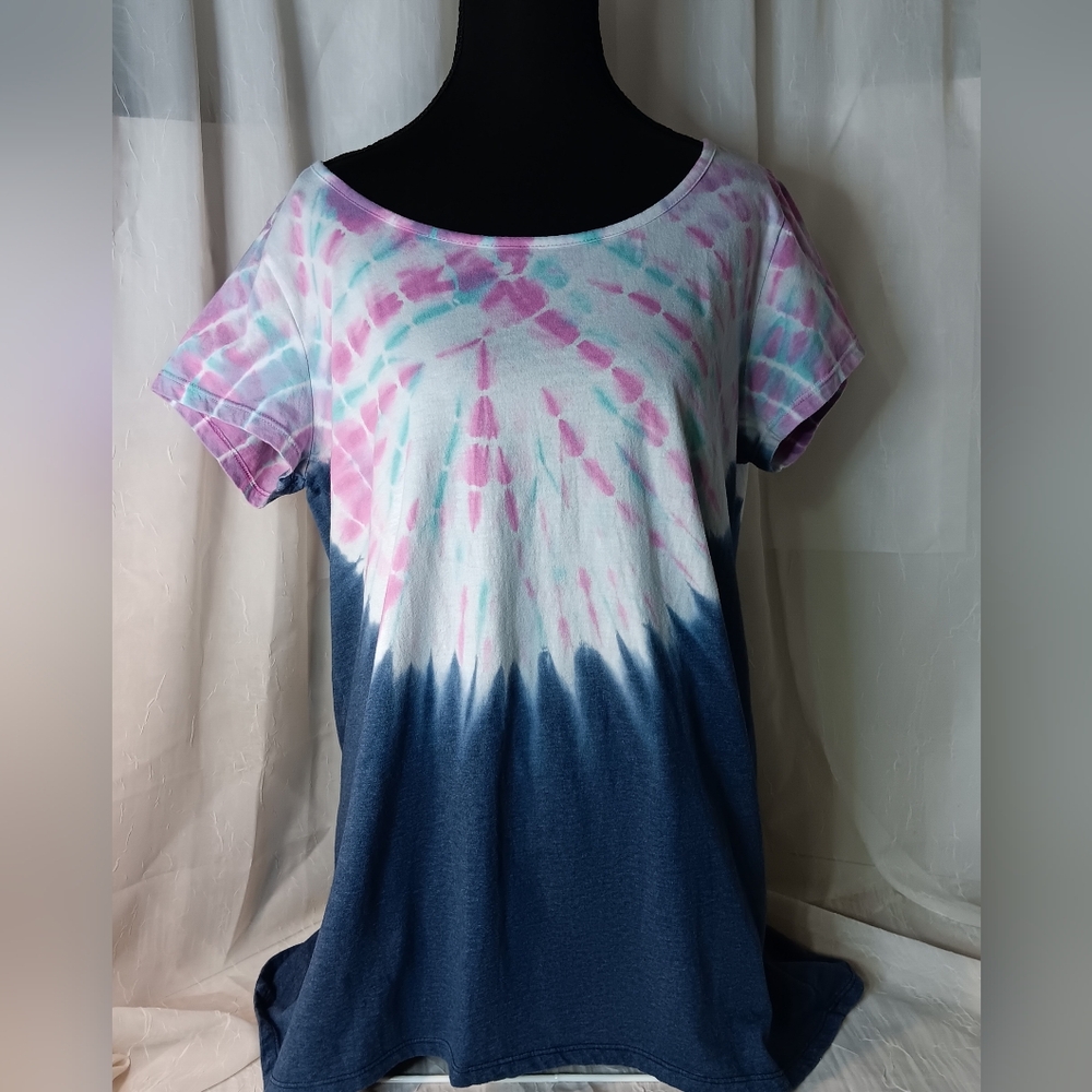 Soft Surroundings Tortuga Tie-Dye Women's Large Blue/Pink Colors High/Low Tunic